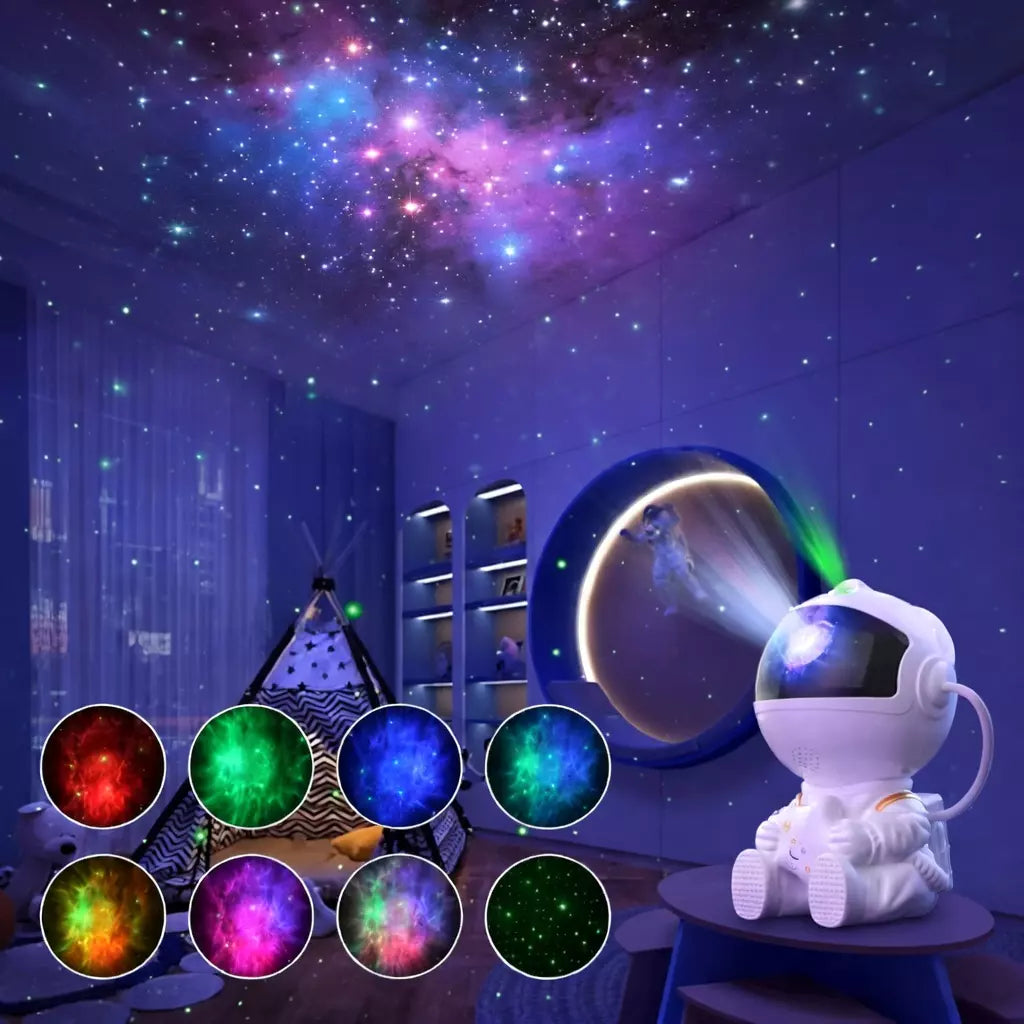 Mini Luminária Astronauta Projetor de Galáxia e Estrelas, LED, Luz Noturna Decorativa